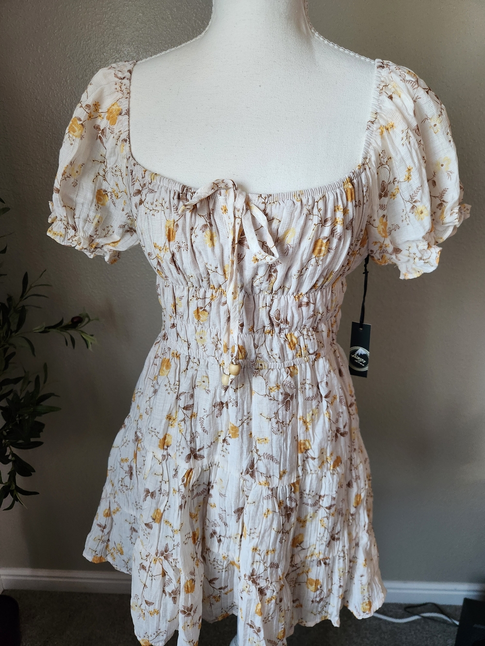 Liberty Love Cream Mini Dress with Yellow Floral Print